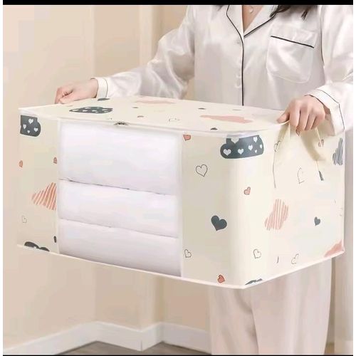 1pc  Duvet Storage Bag Clear Window Large Capacity Reinforced Handles Nonwoven Fabric Blanket Clothes Storage Bag Clothes Organizer Blanket Quilt Comforter Pillows Bedding Storage Bag - Beige
