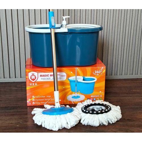 Magic 360° Rotating Metallic Spin Mop - Professional Floor Cleaning System with Stainless Steel Basket - Dual-Drive Spin Bucket with 2 Microfiber Mop Heads