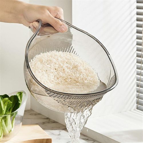 Acrylic Rice Washing Bowl & Colander – Non-Slip Grains Drainer with Integrated Strainer – Multi-functional Kitchen Vegetable Washer