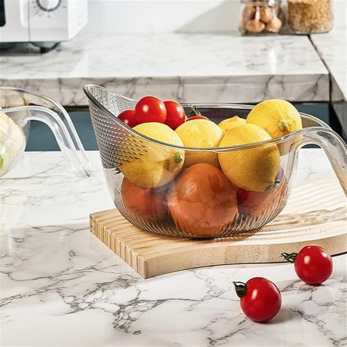Acrylic Rice Washing Bowl & Colander – Non-Slip Grains Drainer with Integrated Strainer – Multi-functional Kitchen Vegetable Washer