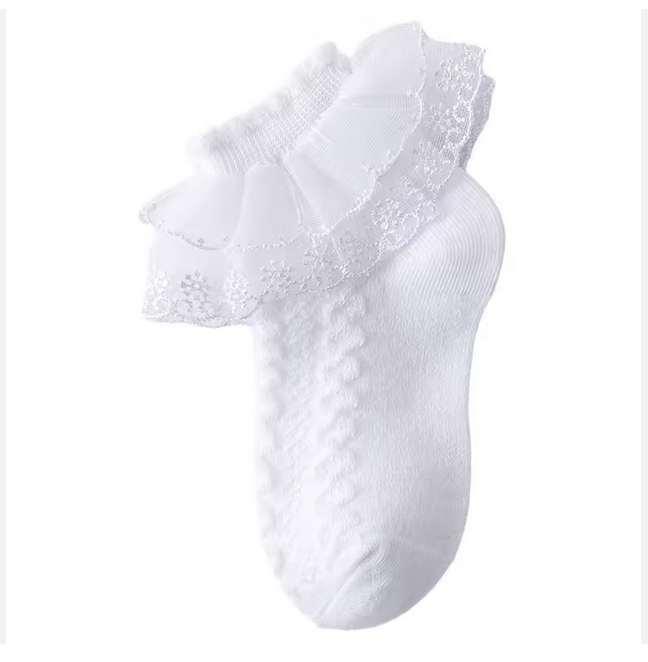 Girls Cotton Lace Socks – Lolita Style Thin Knit Fluffy Kids Socks, Soft Breathable Princess Socks