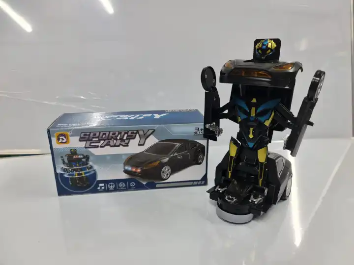 Transforming Robot Sports Car Toy for Kids Automatic Car to Robot with Lights Music 360 Degree Rotation Bump and Go Educational Interactive Gift Ages Three Plus