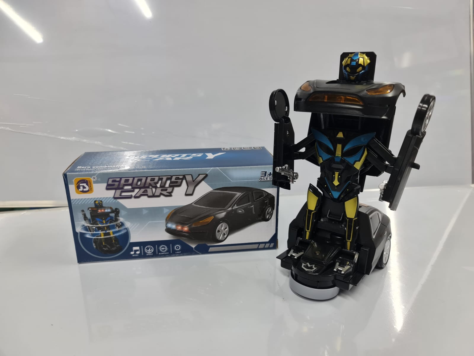 Transforming Robot Sports Car Toy for Kids Automatic Car to Robot with Lights Music 360 Degree Rotation Bump and Go Educational Interactive Gift Ages Three Plus