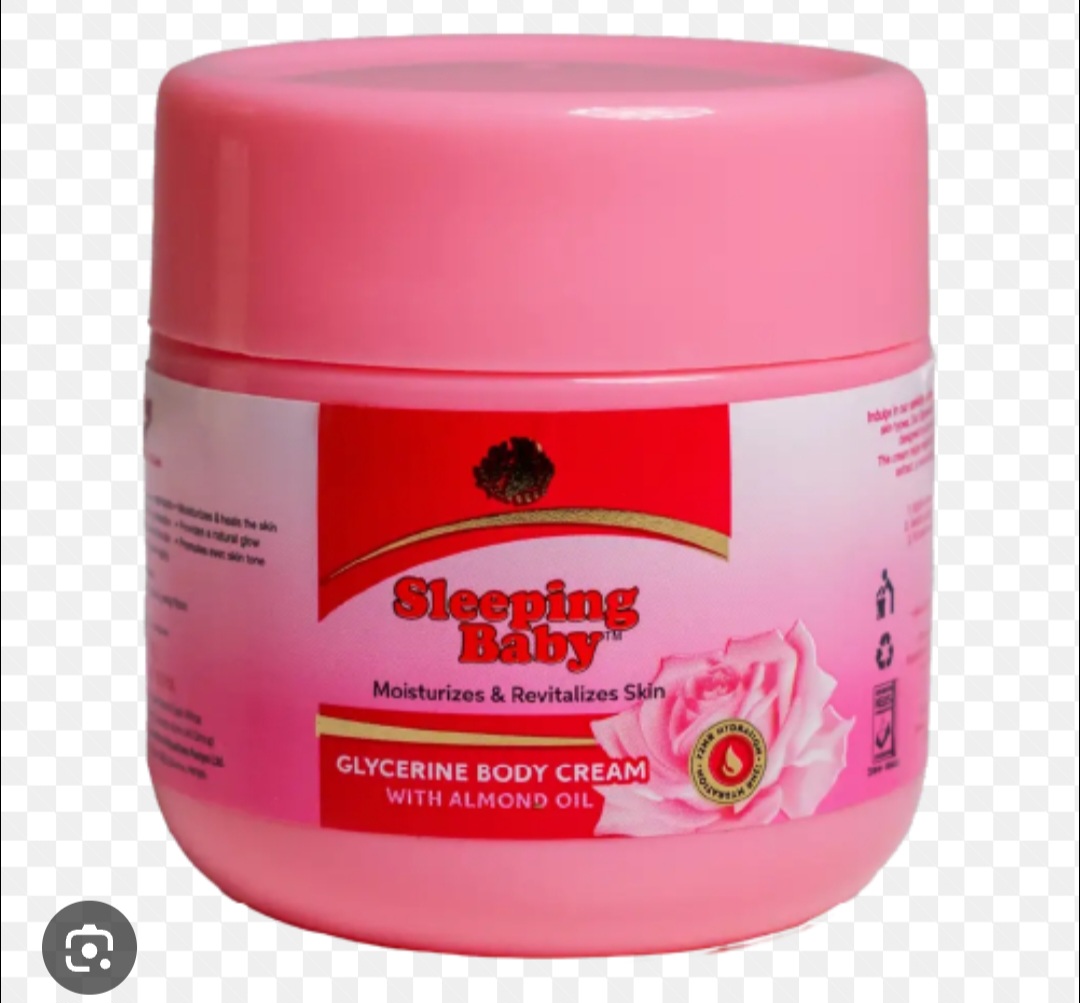 Sleeping Baby Glycerine Body Cream formulated to moisturize, revitalize, and soothe dry skin and is suitable for both babies and adults.