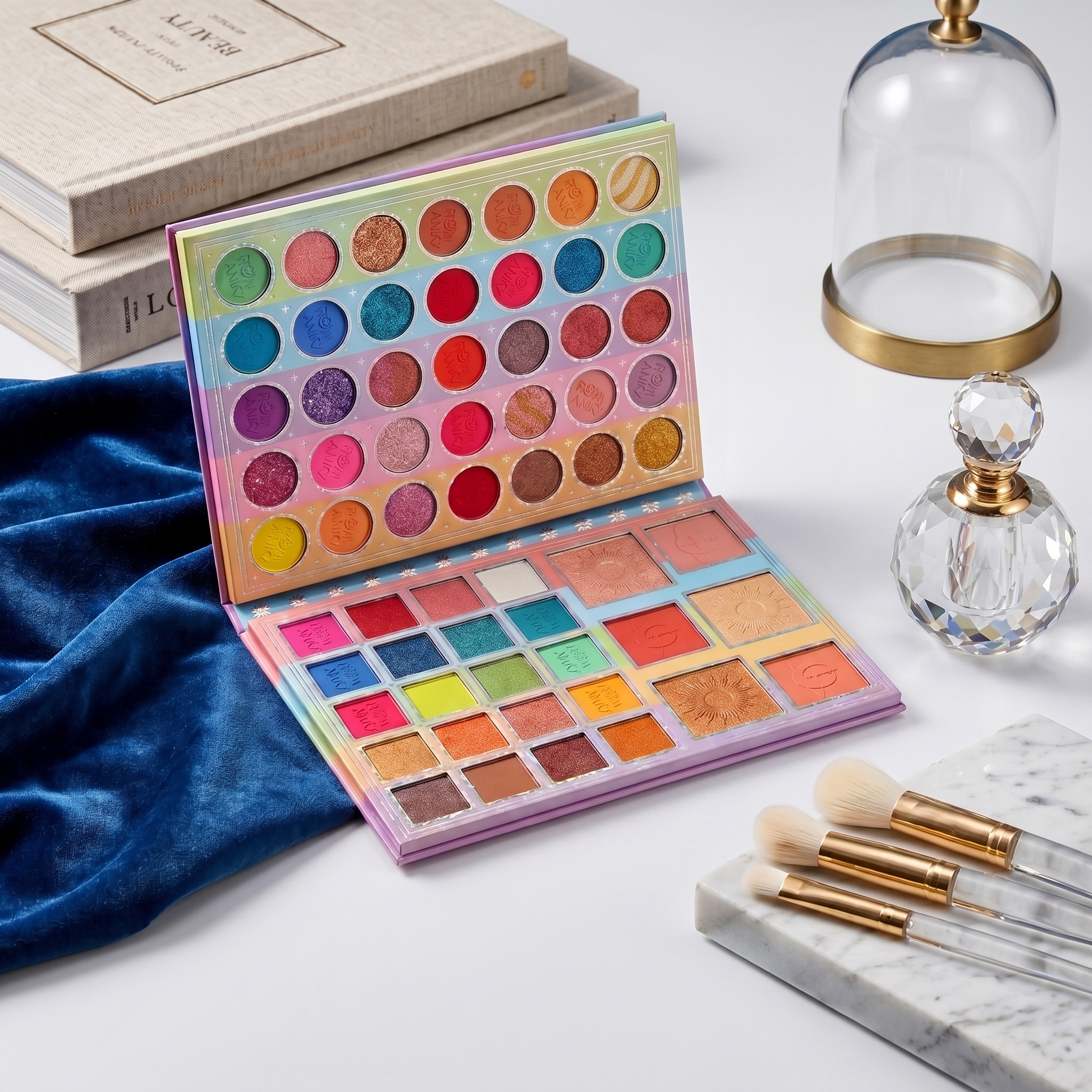 Rainbow Multi-Color Eyeshadow Palette 4-Tier Makeup Set with Highlighter, Blush & Makeup Brushes – 35+ Shades for Women