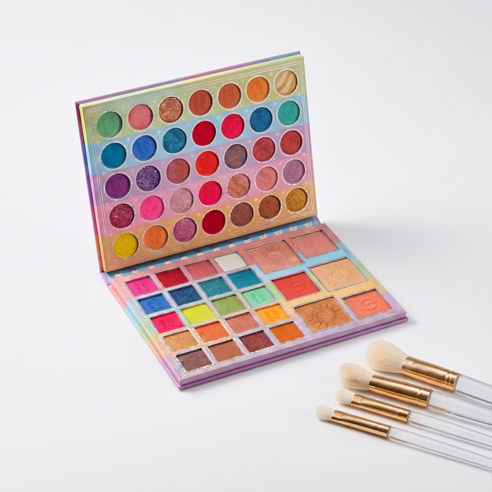 Rainbow Multi-Color Eyeshadow Palette 4-Tier Makeup Set with Highlighter, Blush & Makeup Brushes – 35+ Shades for Women