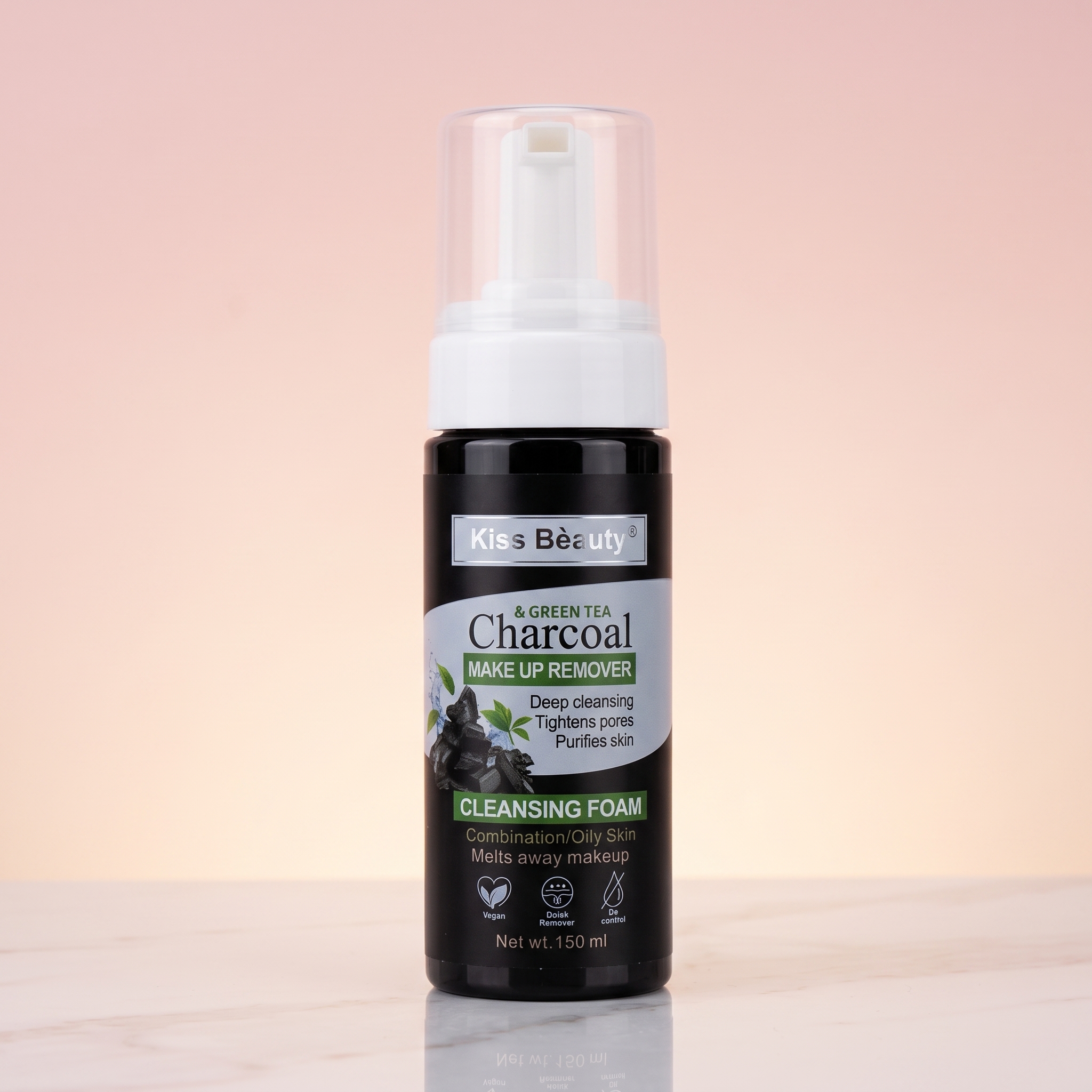Kiss Beauty Green Tea & Charcoal Makeup Remover Cleansing Foam – 150ml