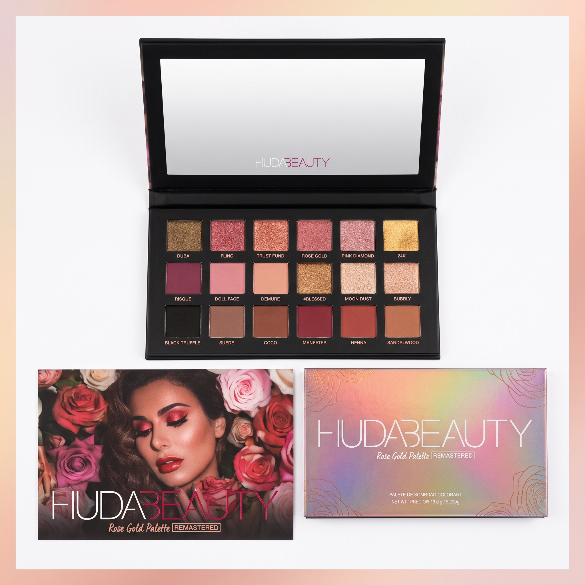 Huda Beauty Rose Gold Remastered Eyeshadow Palette – 18 Shades