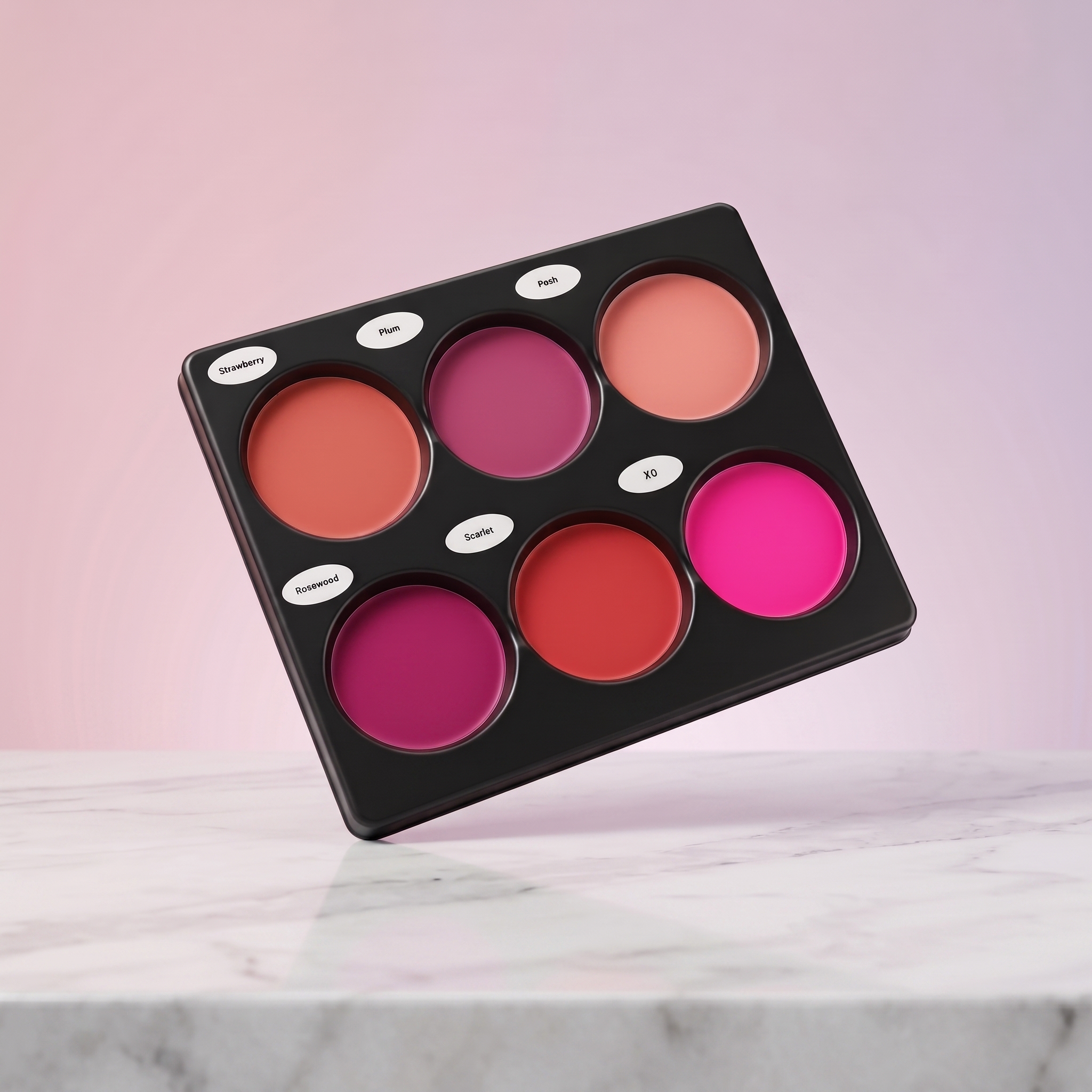 6‑Color Lip & Cream Palette – Strawberry, Plum, Posh, Rosewood, Scarlet & XO Shades
