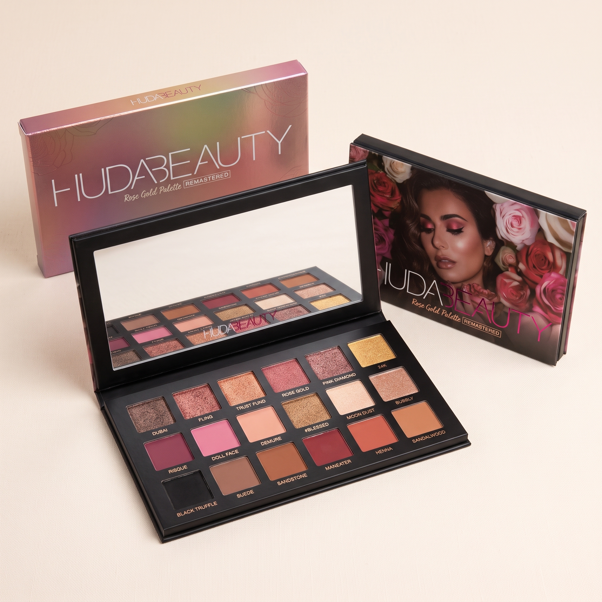 Huda Beauty Rose Gold Remastered Eyeshadow Palette – 18 Shades