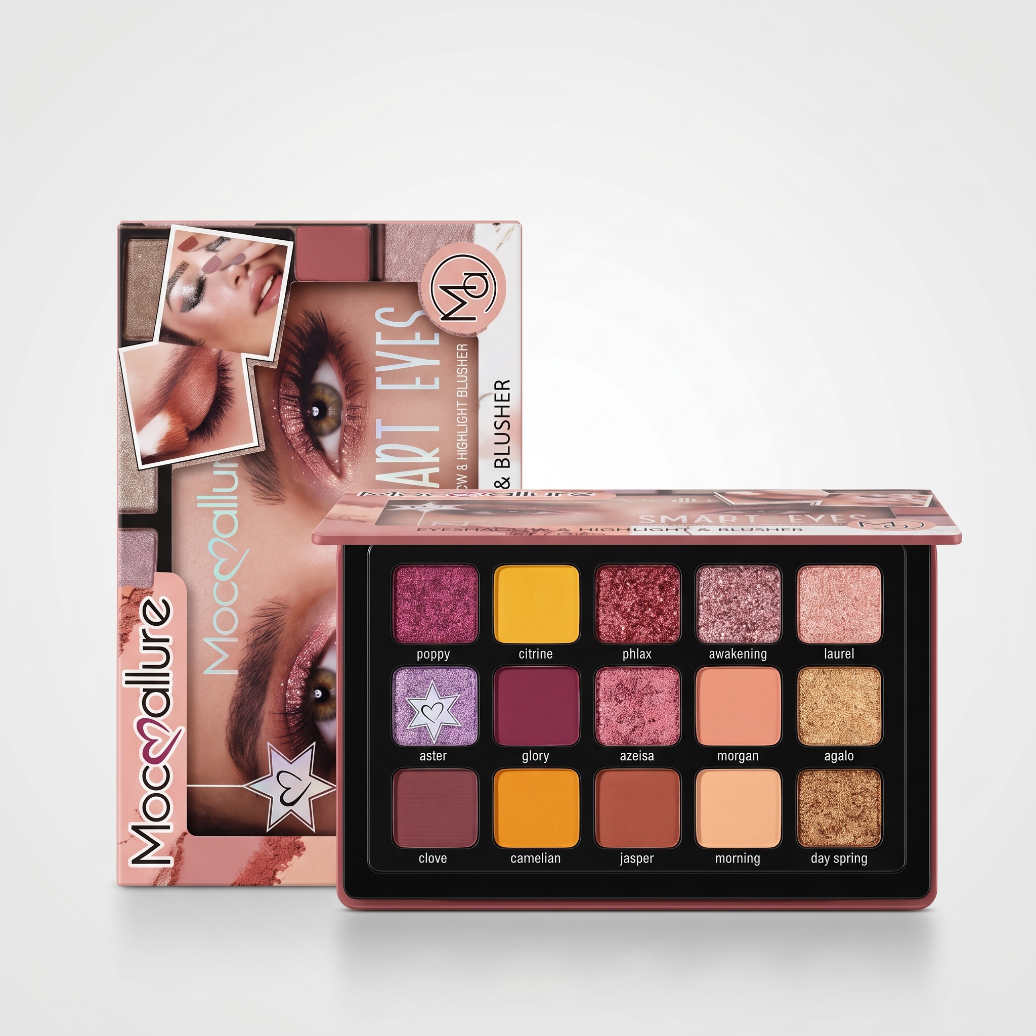 15 Color Eyeshadow Palette with Blush & Highlighter – Matte & Shimmer Makeup Palette, Long Lasting Pigmented Eye Makeup Kit