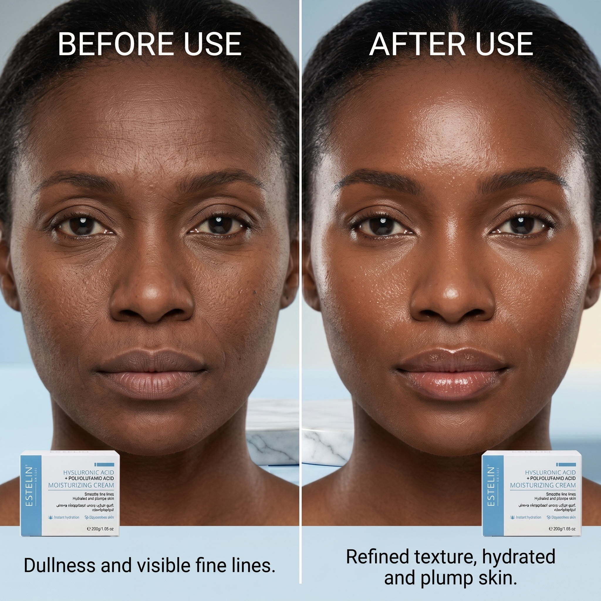 Estelin Hyaluronic Acid and Polyglutamic Acid Moisturizing Cream 200g – Smooths Fine Lines Hydrates and Plumps Skin with Instant Hydration for All Skin Types