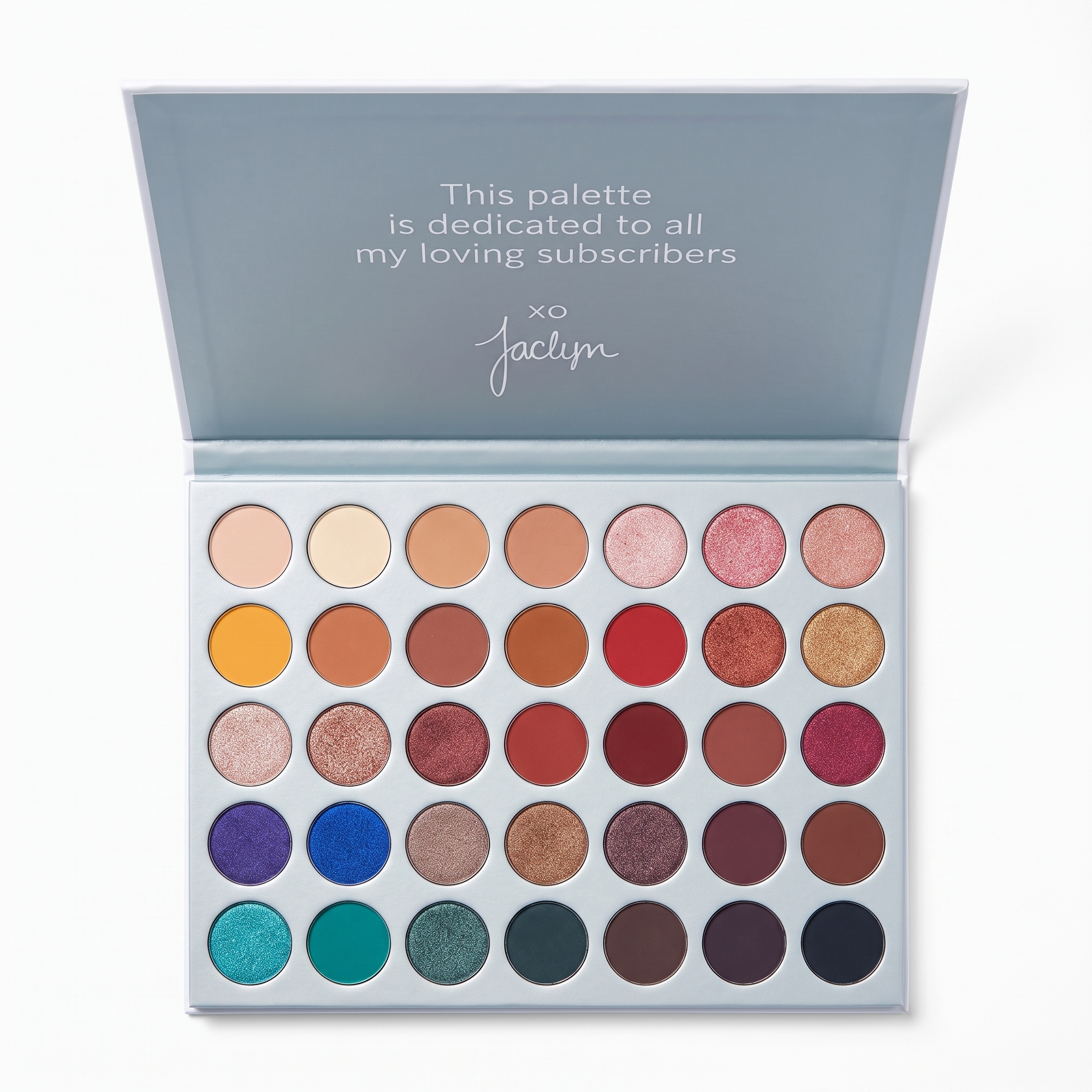 Jaclyn 35 Color Eyeshadow Palette - Matte, Shimmer & Glitter Shades - Powder Texture Eyeshadow Makeup Palette, Not Waterproof, 1PC