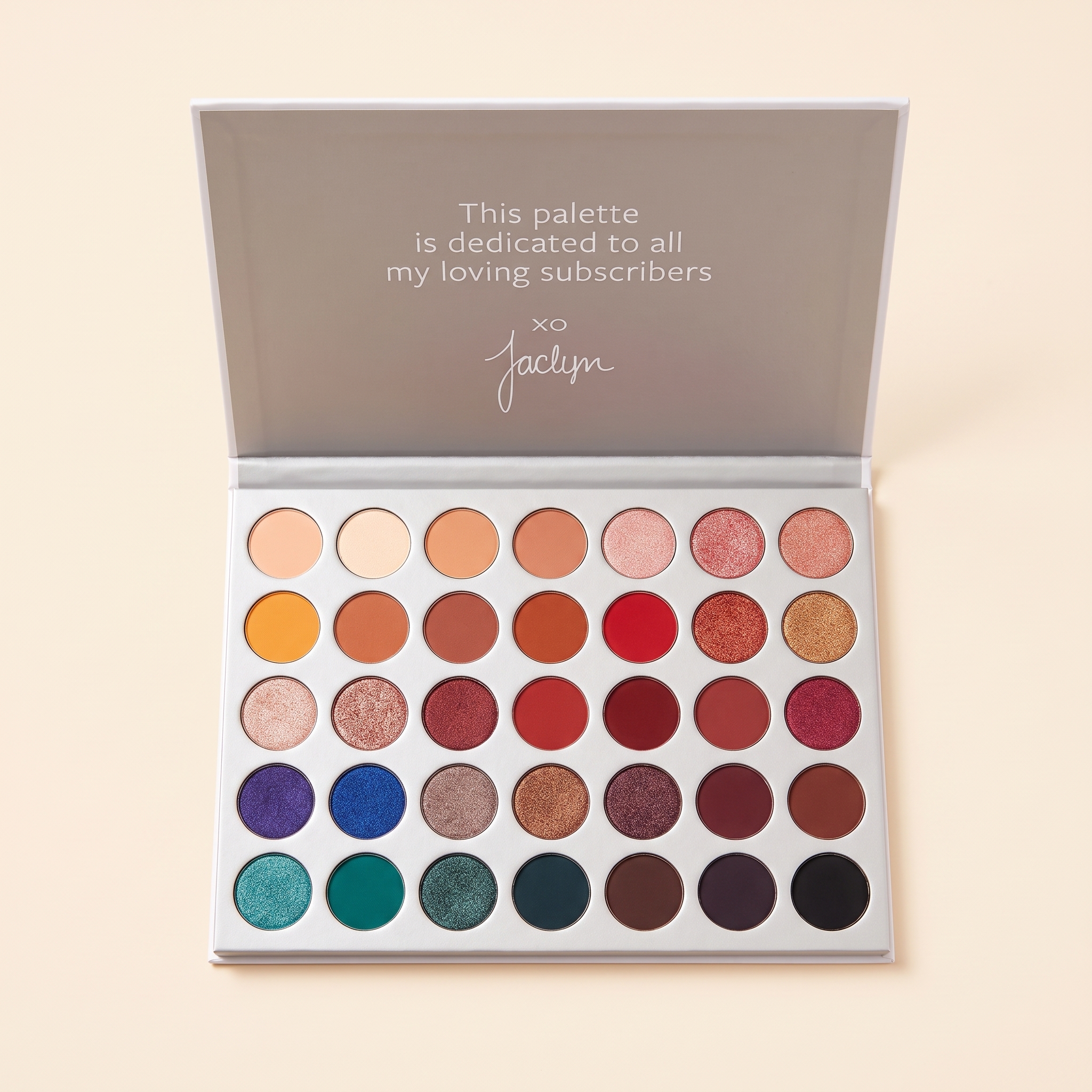Jaclyn 35 Color Eyeshadow Palette - Matte, Shimmer & Glitter Shades - Powder Texture Eyeshadow Makeup Palette, Not Waterproof, 1PC