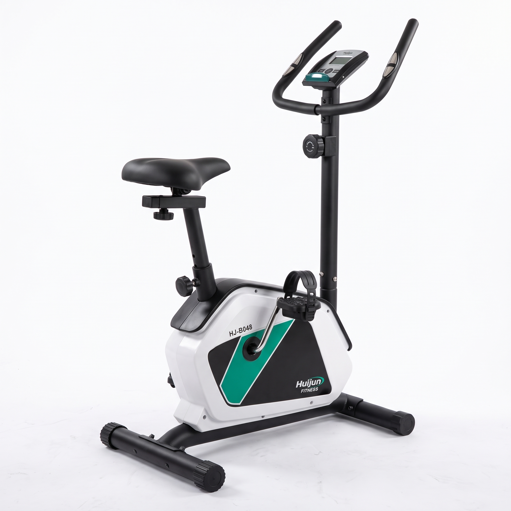 Huijun Fitness HJ-B048 Upright Exercise Bike - Stationary Cycling Bike with LCD Monitor, Hand Pulse Sensors & Adjustable Resistance for Home Gym