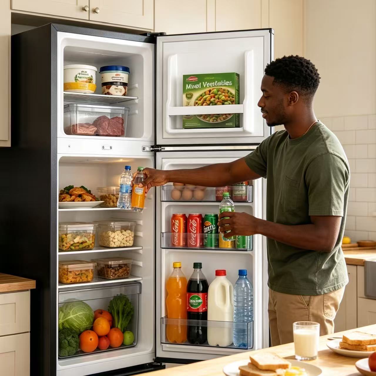 ECOMAX 138L Double Doors Fridge and Freezer with Glass Shelf Energy Saving Compact Household Fridge Household Appliances Refrigerator- 1YR Warranty