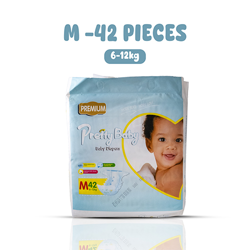 Pretty Baby Premium Diapers Medium - M (42 Pcs) | Ultra-Soft, Zero-Mark & 12-Hour Leak Protection for Babies 6-12kg | Breathable & Rash-Free