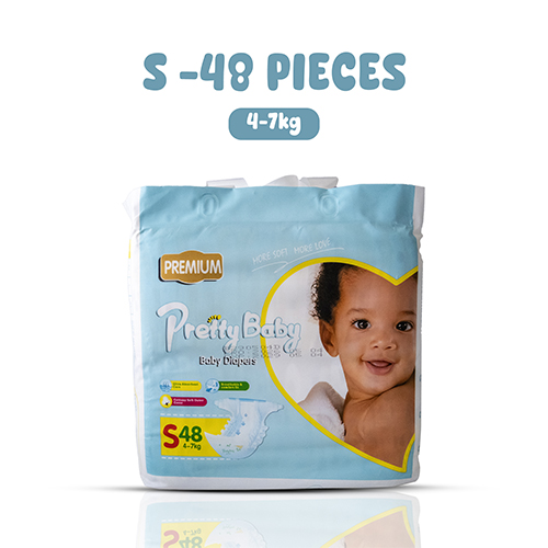 Pretty Baby Premium Diapers Small - S (48 Pcs) | Ultra-Soft, Zero-Mark & 12-Hour Leak Protection for Babies 4-7kg | Breathable & Rash-Free