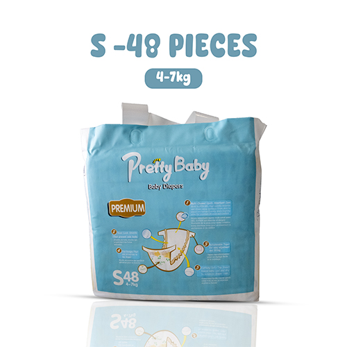 Pretty Baby Premium Diapers Small - S (48 Pcs) | Ultra-Soft, Zero-Mark & 12-Hour Leak Protection for Babies 4-7kg | Breathable & Rash-Free
