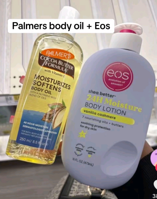 Eos Evolution of Smooth Shea Better 24H Moisture Body Lotion 473ml + Palmer's Cocoa Butter Formula Body Oil with Vitamin E 250ml Deep Moisturizing Nourishing Dry Skin Soft Smooth Radiant Glow Care Com