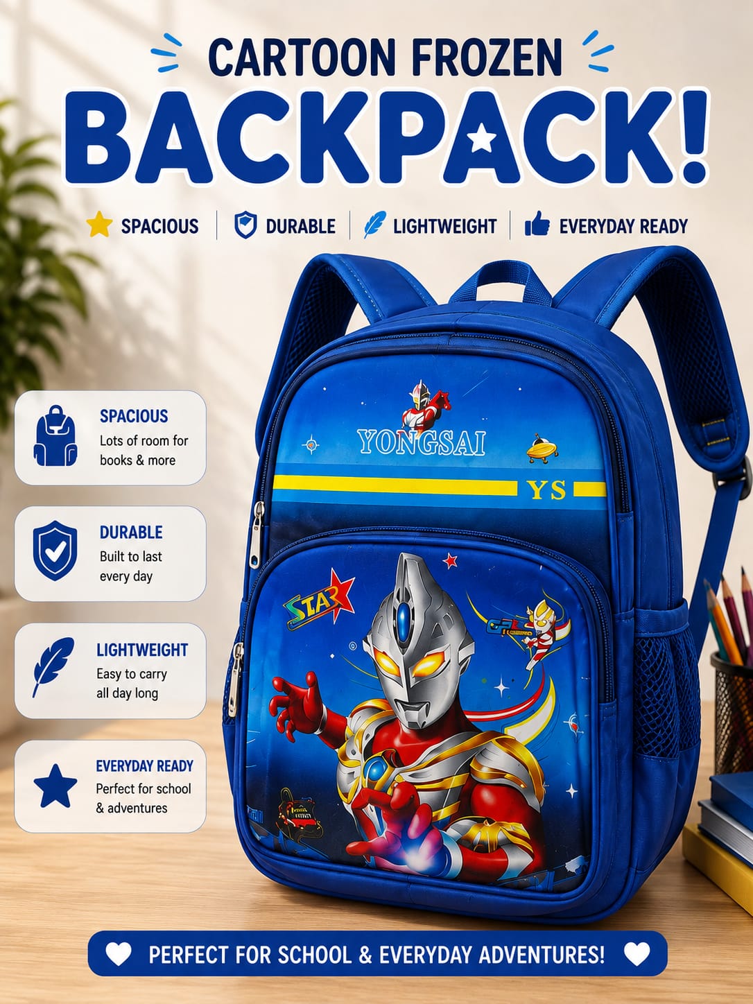 (OFFER) Cute themed Kids School Backpack Boys and Girls Lightweight Breathable Back Strap Children School Bag, Cartoon Schoolbag Pink/blue
