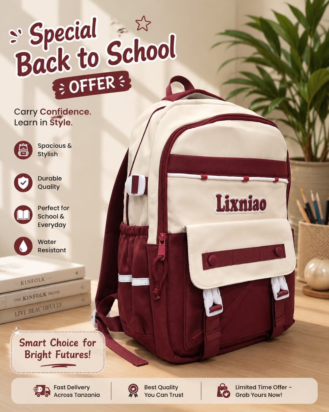 (OFFER) Cute School Backpack Boys and Girls Lightweight Breathable Back Strap Children School Bag,