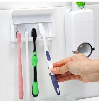 (Last chance to grab these deal ) Buy a Bathroom Set Wall Mounted Automatic Toothpaste Squeezer Tooth Paste Dispenser 5 Slots Toothbrush Holder for Adults and Kids and GET A FREE TOOTHBRUSH as a GIFT.