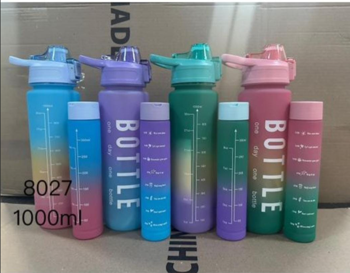Gradient Motivational Water Bottle Set (1000ml & Slim Combo) Its a  2-in-1 Water Bottle is a versatile and innovative hydration solution designed for people on the go.