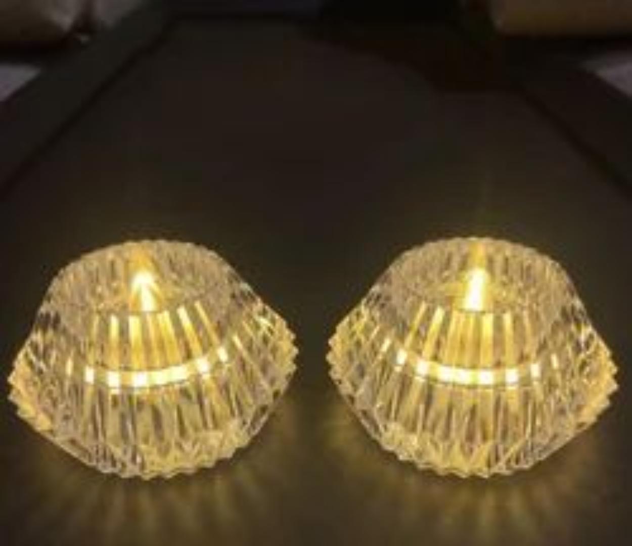 3PCS / Crystal Glass Lotus Tealight Candle Holder Set with LED Flameless Candles