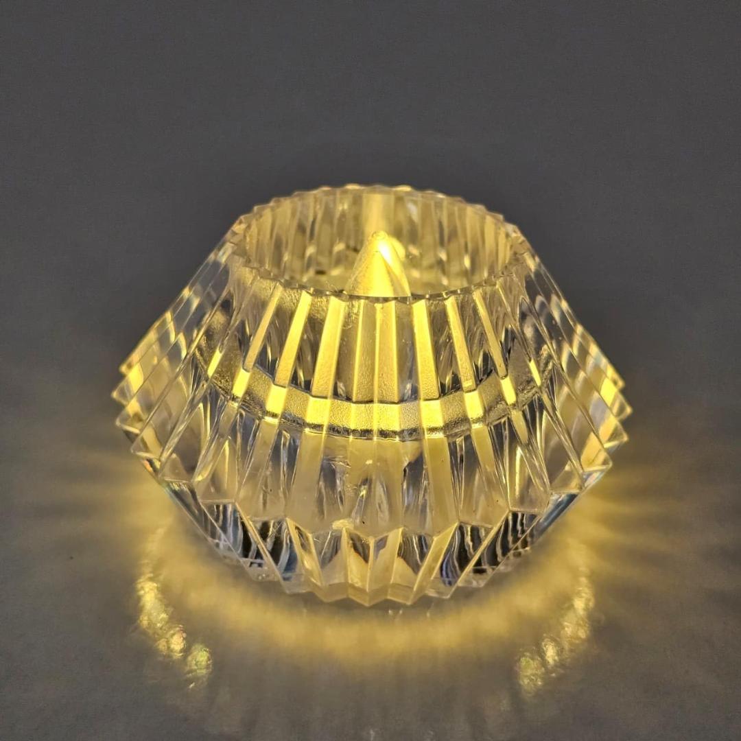 3PCS / Crystal Glass Lotus Tealight Candle Holder Set with LED Flameless Candles
