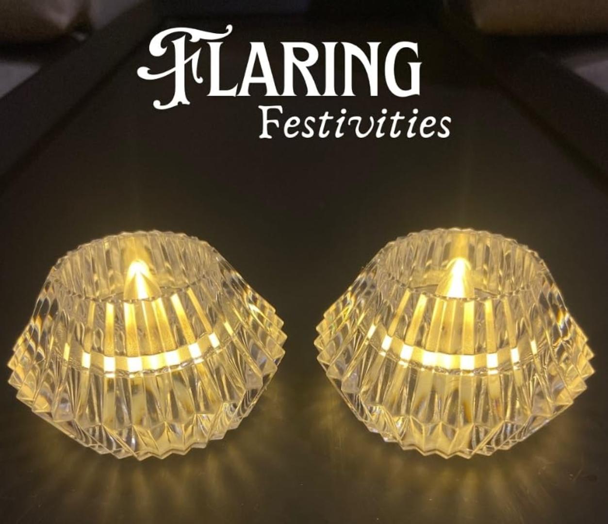 3PCS / Crystal Glass Lotus Tealight Candle Holder Set with LED Flameless Candles