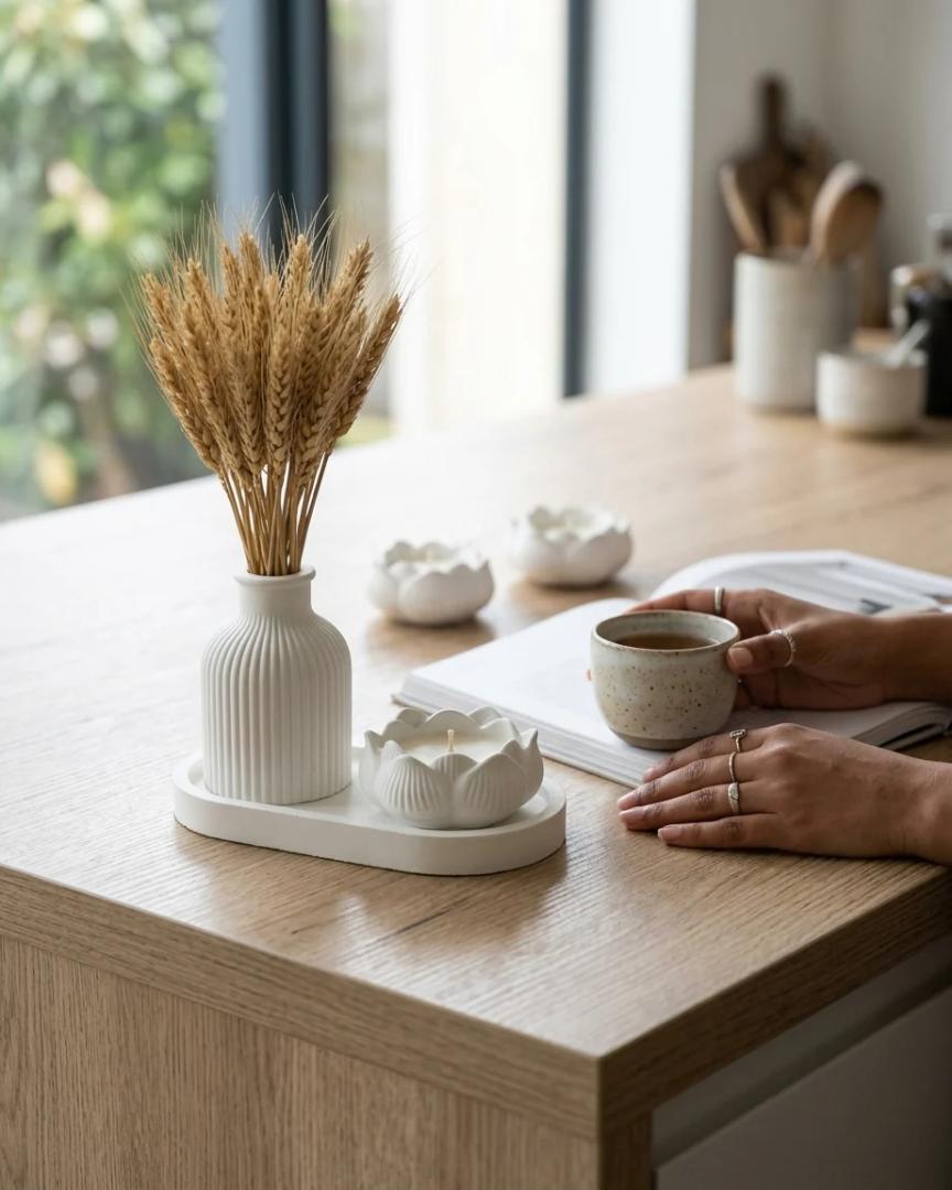 3pcs Scented Soy Wax Candle Set Decorative Tray Ribbed Vase