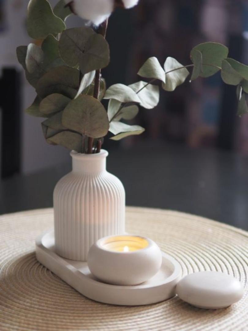 3pcs Scented Soy Wax Candle Set Decorative Tray Ribbed Vase