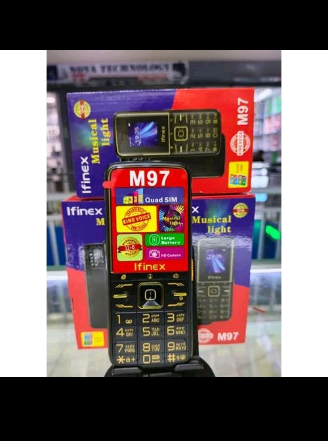 BRAND NEW IFINEX M97 QUAD SIM  PHONE 1.77 inch Display 3300mAh Buletooth Vibrator/Wireless FM/ MP3/MP4/Big Torch/ Auto callrecording/Power Bank Cell Feature Phone