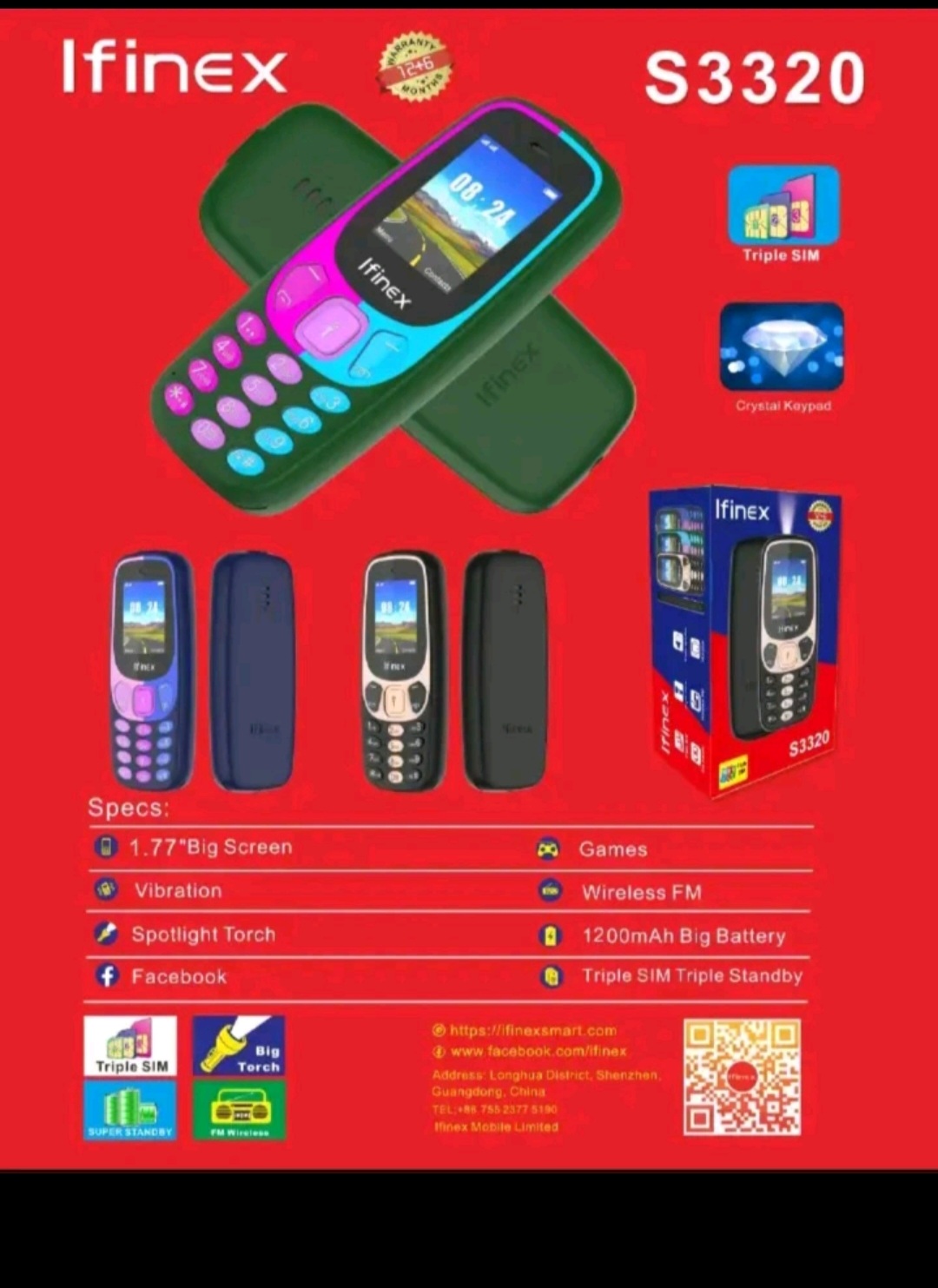 LIMITED OFFER🔥🤞💯IFINEX S3320 THREE SIM CARD SCREEN 1.77’’ BATTERY 1200MAH LED TORCH FM WIRELESS RADIO VIBRATION 1 YEAR WARRANTY KABAMBE/MULIKA MWIZI PHONES ON OFFER BUTTON MOBILE