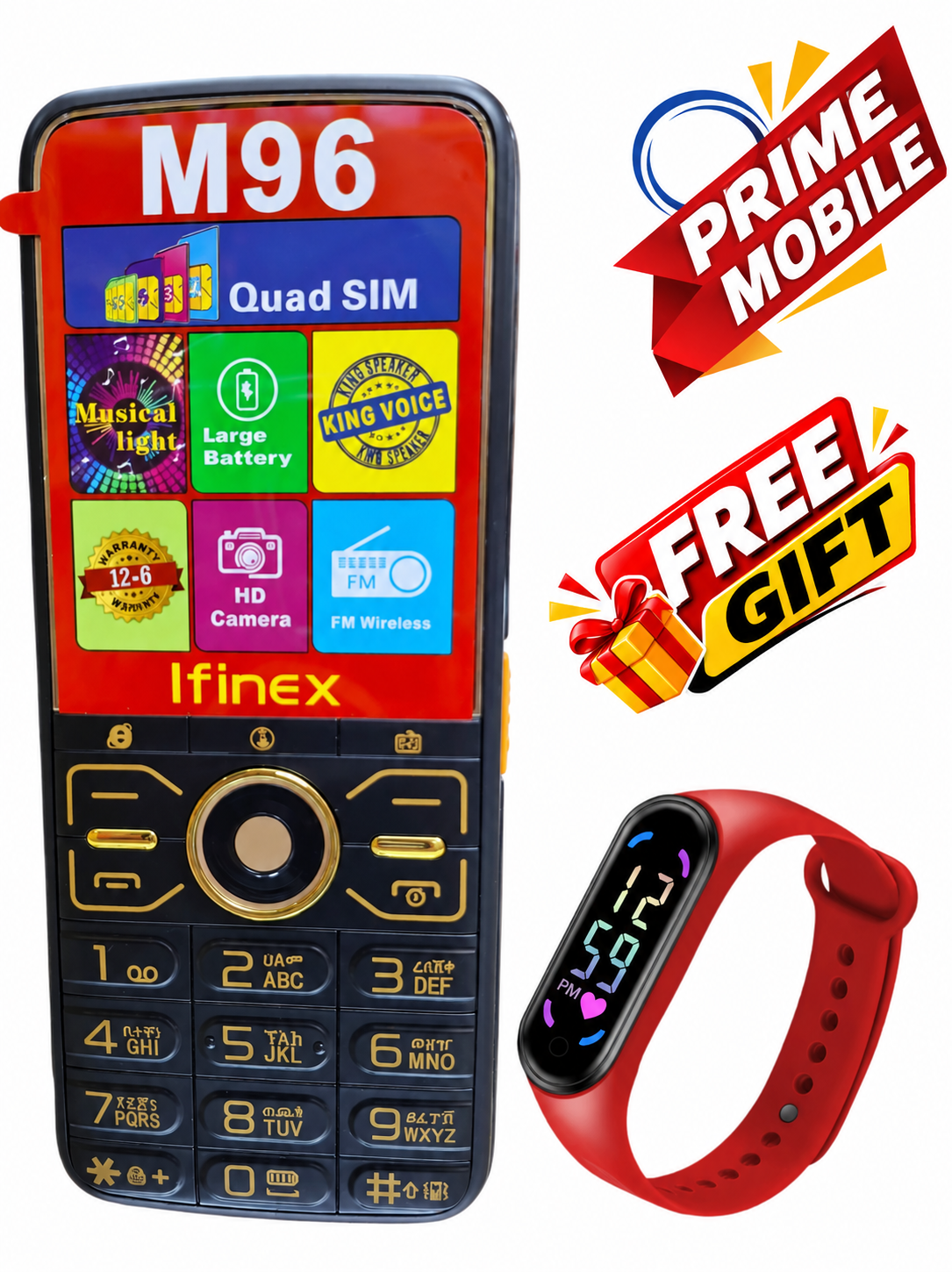 [NEW ARRIVAL] IFINEX M96 SCREEN 1.77’’ HD CAMERA WIRELESS FM TORCH BIG BATTERY 3300MAH FOUR SIM CARD SLOT KABAMBE MULIKA MWIZI BUTTON PHONE ON OFFER PLUS (FREE WATCH)