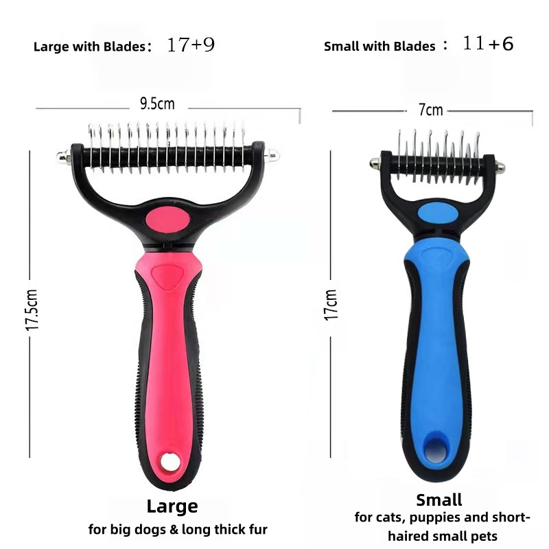 Pet Grooming Combo: Dual Sided Dematting Undercoat Rake Deshedding Brush + Stainless Steel Metal Comb, Safe Blades Clear Mats & Loose Fur Anti-Slip Handle for Long Matted Hair Dogs, Cats & Small Pets
