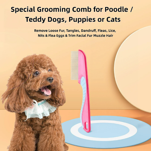 Flea Lice Comb Kutu Brush for Pets Dogs Cats, Non-slip TPR Handle, Stainless Steel Fine Pins for Short Fur, Promotes Fur Growth & Removes Loose Hair, Tangles, Dandruff, Fleas, Lice, Nits & Flea Eggs