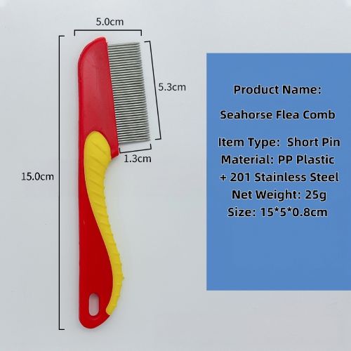 Flea Lice Comb Kutu Brush for Pets Dogs Cats, Non-slip TPR Handle, Stainless Steel Fine Pins for Short Fur, Promotes Fur Growth & Removes Loose Hair, Tangles, Dandruff, Fleas, Lice, Nits & Flea Eggs