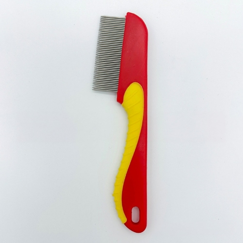 Flea Lice Comb Kutu Brush for Pets Dogs Cats, Non-slip TPR Handle, Stainless Steel Fine Pins for Short Fur, Promotes Fur Growth & Removes Loose Hair, Tangles, Dandruff, Fleas, Lice, Nits & Flea Eggs