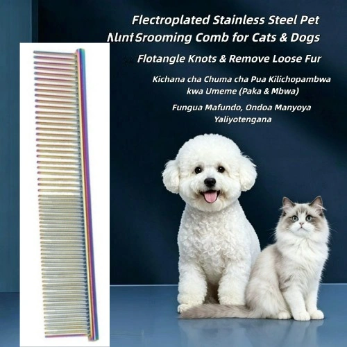 Stainless Steel Pet (Paka & Mbwa) Comb Double Dense & Wide Spaced Teeth, Electroplated,Rounded Smooth Teeth, Untangle Knots Remove Loose Fur, Flea & Lice Remover  for Dogs and Cats Grooming (Colored)
