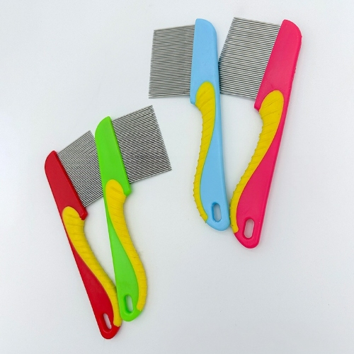 Flea Lice Comb Kutu Brush for Pets Dogs Cats, Non-slip TPR Handle, Stainless Steel Fine Pins for Long & Short Fur, Promotes Fur Growth & Removes Loose Hair, Knots, Flakes, Fleas, Lice, Nits, Flea Eggs