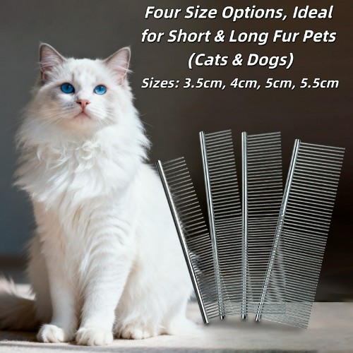 Stainless Steel Pet (Paka & Mbwa) Comb Double Dense & Wide Spaced Teeth, Electroplated, Rounded Smooth Teeth, Untangle Knots Remove Loose Fur, Flea & Lice Remover for Dogs and Cats Grooming