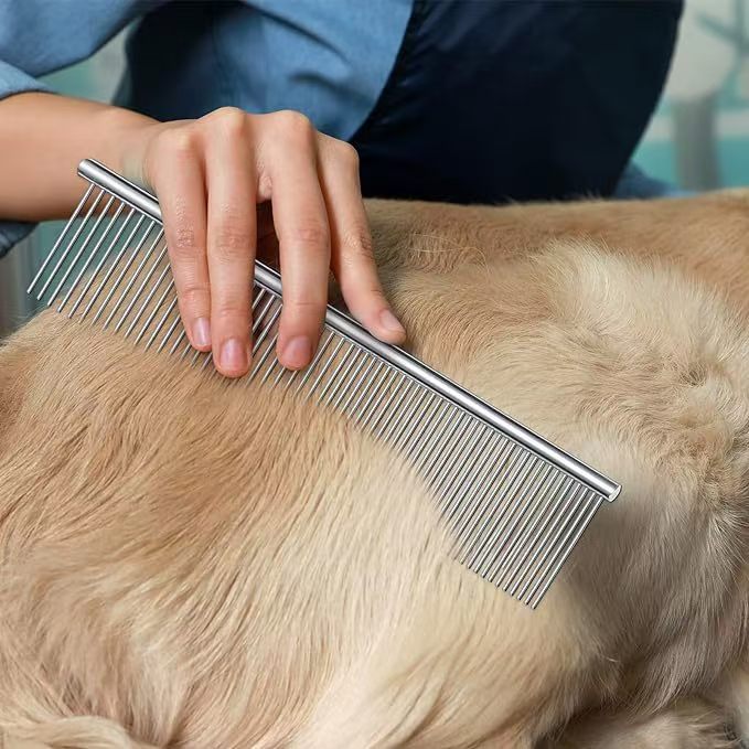 Pet Grooming Combo: Dual Sided Dematting Undercoat Rake Deshedding Brush + Stainless Steel Metal Comb, Safe Blades Clear Mats & Loose Fur Anti-Slip Handle for Long Matted Hair Dogs, Cats & Small Pets