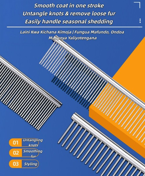 Stainless Steel Pet (Paka & Mbwa) Comb Double Dense & Wide Spaced Teeth, Electroplated, Rounded Smooth Teeth, Untangle Knots Remove Loose Fur, Flea & Lice Remover for Dogs and Cats Grooming