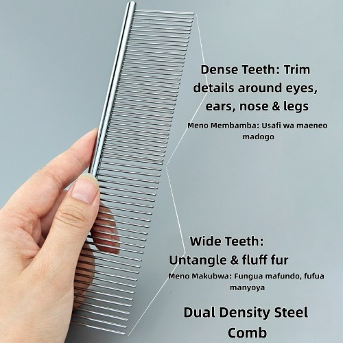 Stainless Steel Pet (Paka & Mbwa) Comb Double Dense & Wide Spaced Teeth, Electroplated, Rounded Smooth Teeth, Untangle Knots Remove Loose Fur, Flea & Lice Remover for Dogs and Cats Grooming