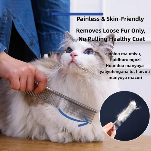 Stainless Steel Pet (Paka & Mbwa) Comb Double Dense & Wide Spaced Teeth, Electroplated,Rounded Smooth Teeth, Untangle Knots Remove Loose Fur, Flea & Lice Remover  for Dogs and Cats Grooming (Colored)