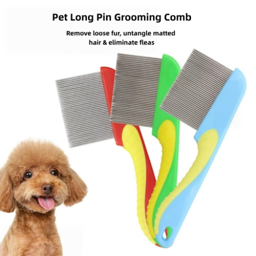 Flea Lice Comb Kutu Brush for Pets Dogs Cats, Non-slip TPR Handle, Stainless Steel Fine Pins for Long & Short Fur, Promotes Fur Growth & Removes Loose Hair, Knots, Flakes, Fleas, Lice, Nits, Flea Eggs