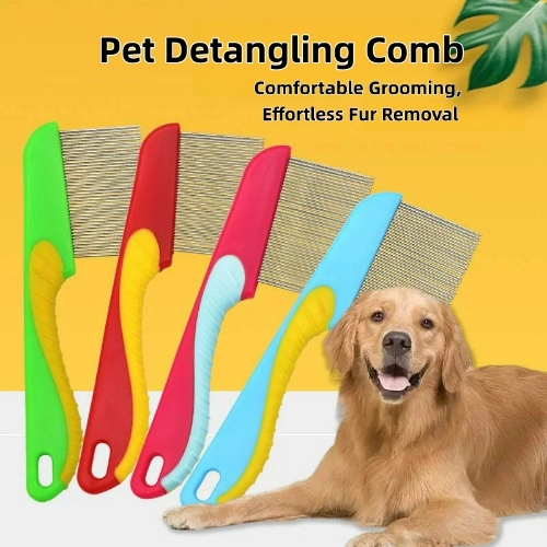 Flea Lice Comb Kutu Brush for Pets Dogs Cats, Non-slip TPR Handle, Stainless Steel Fine Pins for Long & Short Fur, Promotes Fur Growth & Removes Loose Hair, Knots, Flakes, Fleas, Lice, Nits, Flea Eggs