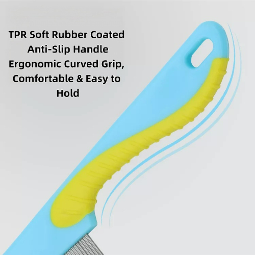 Flea Lice Comb Kutu Brush for Pets Dogs Cats, Non-slip TPR Handle, Stainless Steel Fine Pins for Short Fur, Promotes Fur Growth & Removes Loose Hair, Tangles, Dandruff, Fleas, Lice, Nits & Flea Eggs
